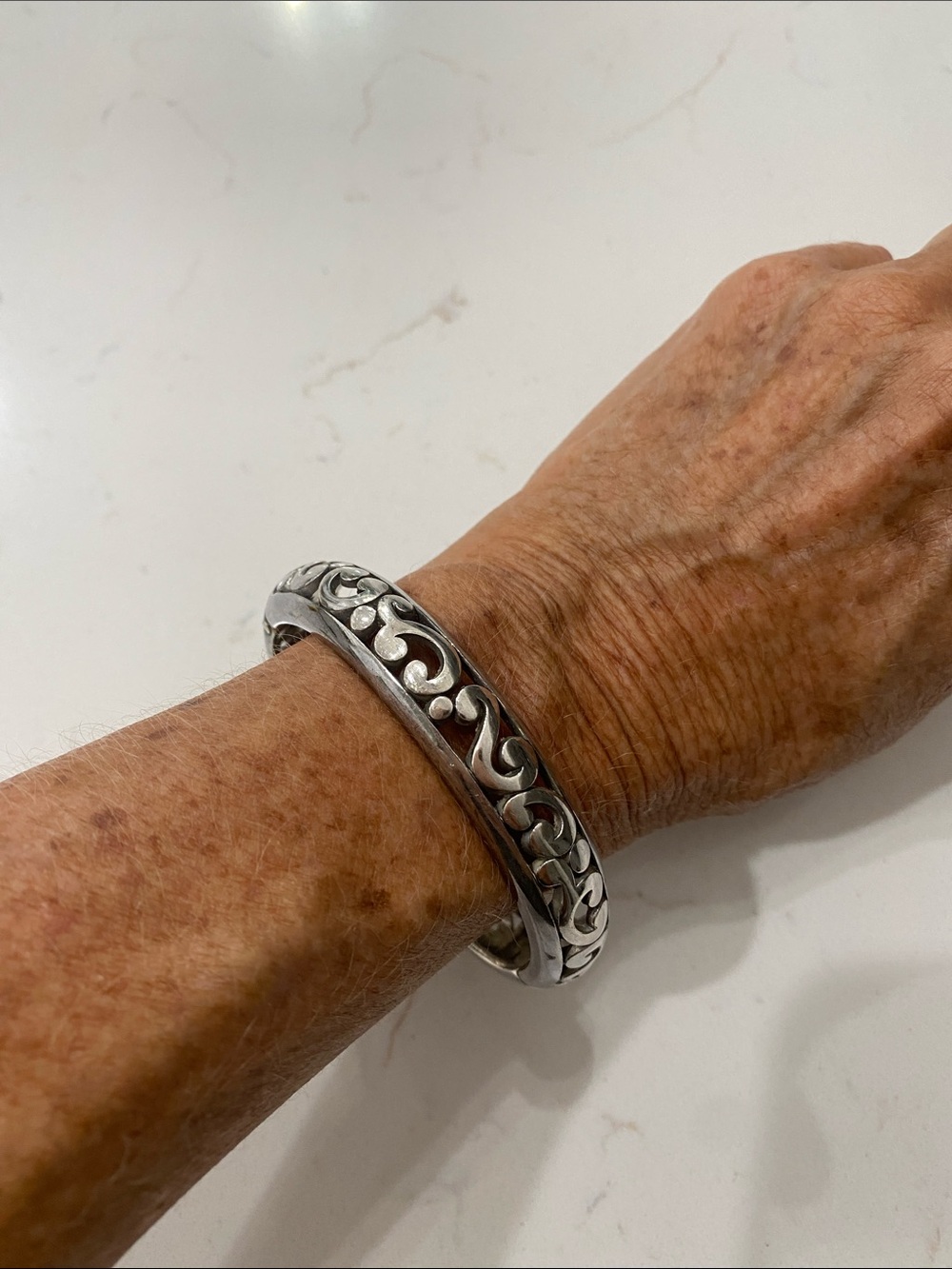 Brighton Silver Scrollwork Hinged Bangle Bracelet
